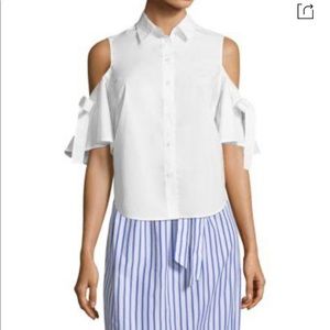 Draper James White Cold-Shoulder Button Front Blouse